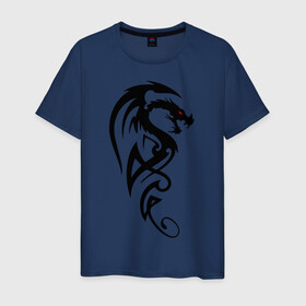 Мужская футболка хлопок с принтом Дракон (стильный трайбл) в Рязани, 100% хлопок | прямой крой, круглый вырез горловины, длина до линии бедер, слегка спущенное плечо. | dragon | tattoo | дракон | тату | трайбл