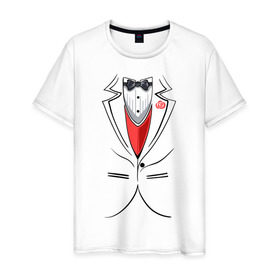 Мужская футболка хлопок с принтом Костюм жениха в Рязани, 100% хлопок | прямой крой, круглый вырез горловины, длина до линии бедер, слегка спущенное плечо. | бабочка