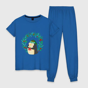 Женская пижама хлопок с принтом Пингвинчик в Рязани, 100% хлопок | брюки и футболка прямого кроя, без карманов, на брюках мягкая резинка на поясе и по низу штанин | пингвин