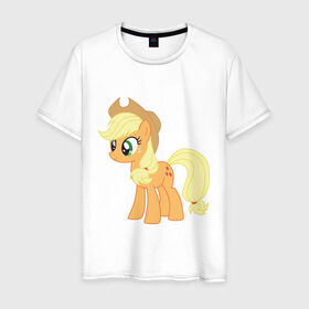 Мужская футболка хлопок с принтом Пони Эпплджек в Рязани, 100% хлопок | прямой крой, круглый вырез горловины, длина до линии бедер, слегка спущенное плечо. | my little pony | мой маленький пони | пони | эпплджек