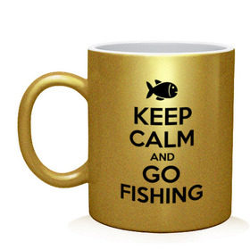 Кружка с принтом Keep calm and go fishing в Рязани, керамика | объем — 330 мл, диаметр — 80 мм. Принт наносится на бока кружки, можно сделать два разных изображения | fishing | keep calm | рыбак | рыбалка | рыбачить | сохраняй спокойствие