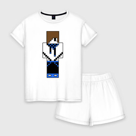 Женская пижама с шортиками хлопок с принтом Лололошка майнкрафт в Рязани, 100% хлопок | футболка прямого кроя, шорты свободные с широкой мягкой резинкой | лололошка