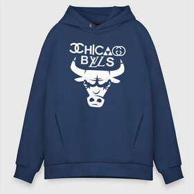 Мужское худи Oversize хлопок с принтом Chicago Bulls fun logo в Рязани, френч-терри — 70% хлопок, 30% полиэстер. Мягкий теплый начес внутри —100% хлопок | боковые карманы, эластичные манжеты и нижняя кромка, капюшон на магнитной кнопке | chicago bulls | антибрэнд