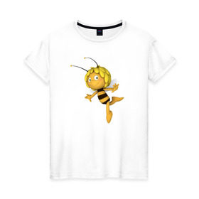 Женская футболка хлопок с принтом Пчелка Майя в Рязани, 100% хлопок | прямой крой, круглый вырез горловины, длина до линии бедер, слегка спущенное плечо | : животные | zoobe | прикол | приложение | сообщения