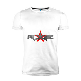 Мужская футболка премиум с принтом R7GE в Рязани, 92% хлопок, 8% лайкра | приталенный силуэт, круглый вырез ворота, длина до линии бедра, короткий рукав | @ | r7ge | youtube | звезда | метал