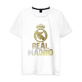 Мужская футболка хлопок с принтом Real Madrid в Рязани, 100% хлопок | прямой крой, круглый вырез горловины, длина до линии бедер, слегка спущенное плечо. | real madrid | реал мадрид | спорт | футбол