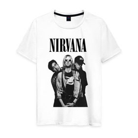 Мужская футболка хлопок с принтом Nirvana Group в Рязани, 100% хлопок | прямой крой, круглый вырез горловины, длина до линии бедер, слегка спущенное плечо. | kurt cobain | nirvana | курт кобейн | нирвана | нранж