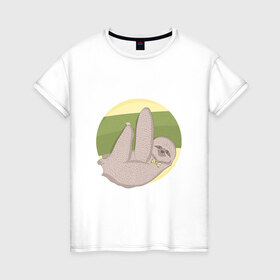 Женская футболка хлопок с принтом Ленивец в Рязани, 100% хлопок | прямой крой, круглый вырез горловины, длина до линии бедер, слегка спущенное плечо | ленивец | лень | отдых