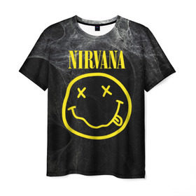 Мужская футболка 3D с принтом Nirvana в Рязани, 100% полиэфир | прямой крой, круглый вырез горловины, длина до линии бедер | Тематика изображения на принте: cobain | curt | nirvana | rock | smile | кобейн | курт | рок | смайл