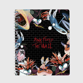 Тетрадь с принтом Pink Floyd в Рязани, 100% бумага | 48 листов, плотность листов — 60 г/м2, плотность картонной обложки — 250 г/м2. Листы скреплены сбоку удобной пружинной спиралью. Уголки страниц и обложки скругленные. Цвет линий — светло-серый
 | pink floyd | rock | wall | рок