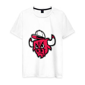 Мужская футболка хлопок с принтом Chicago Bulls (в кепке) в Рязани, 100% хлопок | прямой крой, круглый вырез горловины, длина до линии бедер, слегка спущенное плечо. | chicago bulls | буллз | кепка | чикаго | чикаго буллз