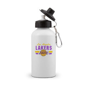 Бутылка спортивная с принтом Los Angeles Lakers в Рязани, металл | емкость — 500 мл, в комплекте две пластиковые крышки и карабин для крепления | Тематика изображения на принте: basketball | lakers | баскетболл | лос анджелес | нба