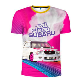 Мужская футболка 3D спортивная с принтом Subaru в Рязани, 100% полиэстер с улучшенными характеристиками | приталенный силуэт, круглая горловина, широкие плечи, сужается к линии бедра | drag | eat | ej20 | forester | jdm | rainbow | sf5 | sleep | subaru | субару | супердрифтбитва | форестер