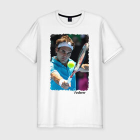 Мужская футболка премиум с принтом Роджер Федерер в Рязани, 92% хлопок, 8% лайкра | приталенный силуэт, круглый вырез ворота, длина до линии бедра, короткий рукав | roger federer | роджер федерер | теннис | чампион