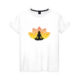 Женская футболка хлопок с принтом Йога в Рязани, 100% хлопок | прямой крой, круглый вырез горловины, длина до линии бедер, слегка спущенное плечо | йога | йогаумиротворение | спокойствие | фитнес