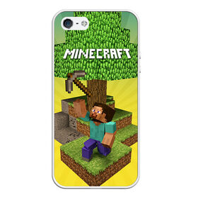 Чехол для iPhone 5/5S матовый с принтом Minecraft в Рязани, Силикон | Область печати: задняя сторона чехла, без боковых панелей | крипер