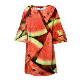 Детское платье 3D с принтом Дольки арбуза в Рязани, 100% полиэстер | прямой силуэт, чуть расширенный к низу. Круглая горловина, на рукавах — воланы | арбуз | дольки арбуза | еда | фрукт | ягода