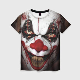 Женская футболка 3D с принтом Зомби клоун в Рязани, 100% полиэфир ( синтетическое хлопкоподобное полотно) | прямой крой, круглый вырез горловины, длина до линии бедер | halloween | злодей | злой | клоун | монстр | хэлоуин