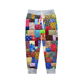 Детские брюки 3D с принтом Лоскутное шитьё в Рязани, 100% полиэстер | манжеты по низу, эластичный пояс регулируется шнурком, по бокам два кармана без застежек, внутренняя часть кармана из мелкой сетки | лоскут | одежда | текстура | ткань | шитьё