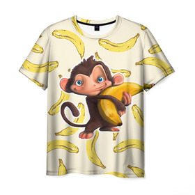 Мужская футболка 3D с принтом Обезьяна с бананом в Рязани, 100% полиэфир | прямой крой, круглый вырез горловины, длина до линии бедер | мартышка | обезьяна