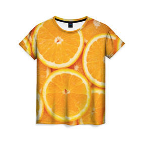 Женская футболка 3D с принтом Апельсинчик в Рязани, 100% полиэфир ( синтетическое хлопкоподобное полотно) | прямой крой, круглый вырез горловины, длина до линии бедер | orange | апельсин | фрукты