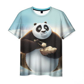 Мужская футболка 3D с принтом Кунг фу панда в Рязани, 100% полиэфир | прямой крой, круглый вырез горловины, длина до линии бедер | панда