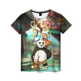 Женская футболка 3D с принтом Кунг фу панда в Рязани, 100% полиэфир ( синтетическое хлопкоподобное полотно) | прямой крой, круглый вырез горловины, длина до линии бедер | kung fu | kung fu panda | panda | кунг фу | кунг фу панда | кунгфу | панда. кунг фу | по