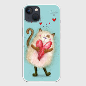 Чехол для iPhone 13 с принтом Котик в Рязани,  |  | 14 февраля | bear | love | teddy | валентин | влюбленный | киска | кот | котик | любовь | милый | рисунок | сердечко | сердце