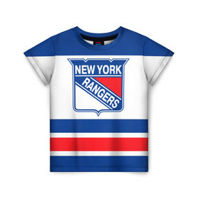 Детская футболка 3D с принтом New York Rangers в Рязани, 100% гипоаллергенный полиэфир | прямой крой, круглый вырез горловины, длина до линии бедер, чуть спущенное плечо, ткань немного тянется | Тематика изображения на принте: hockey | new york rangers | nhl | нхл | спорт | хоккей