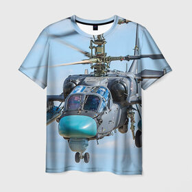 Мужская футболка 3D с принтом КА 52 в Рязани, 100% полиэфир | прямой крой, круглый вырез горловины, длина до линии бедер | авиация | аллигатор | армия | боевой | ввс | вертолет | военная техника | ка 52 | ударный | черная акула