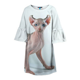 Детское платье 3D с принтом Сфинкс в Рязани, 100% полиэстер | прямой силуэт, чуть расширенный к низу. Круглая горловина, на рукавах — воланы | Тематика изображения на принте: домашняя | животное | кот | котэ | кошка | сфинкс