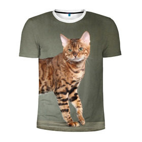 Мужская футболка 3D спортивная с принтом Бенгальский кот в Рязани, 100% полиэстер с улучшенными характеристиками | приталенный силуэт, круглая горловина, широкие плечи, сужается к линии бедра | бенгальский | домашняя | животное | кот | котэ | кошка