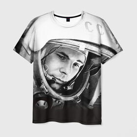 Мужская футболка 3D с принтом Гагарин 1 в Рязани, 100% полиэфир | прямой крой, круглый вырез горловины, длина до линии бедер | гагарин | космос | космос наш | поехали | ретро | ссср | юрий гагарин
