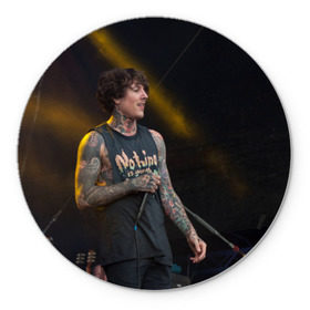 Коврик круглый с принтом Oli Sykes в Рязани, резина и полиэстер | круглая форма, изображение наносится на всю лицевую часть | Тематика изображения на принте: bring me the horizon | oliver sykes | sempiternal | that’s the spirit | throne | оливер сайкс