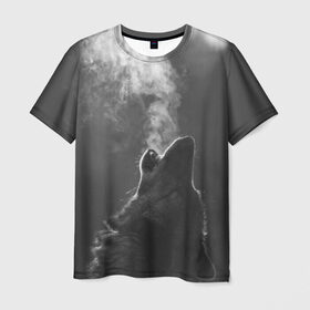 Мужская футболка 3D с принтом Воющий волк в Рязани, 100% полиэфир | прямой крой, круглый вырез горловины, длина до линии бедер | Тематика изображения на принте: animal
