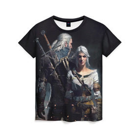 Женская футболка 3D с принтом Geralt and Ciri в Рязани, 100% полиэфир ( синтетическое хлопкоподобное полотно) | прямой крой, круглый вырез горловины, длина до линии бедер | ciri | gerald | roach | wild hunt | witcher | ведьмак | ведьмы | геральд | дикая охота | йен | йеннифер | плотва | цири