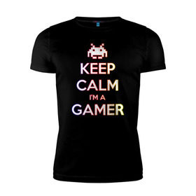 Мужская футболка премиум с принтом KeepCalm im a Gamer | Градиент в Рязани, 92% хлопок, 8% лайкра | приталенный силуэт, круглый вырез ворота, длина до линии бедра, короткий рукав | csgo | dota2 | game | keepcalm | keepcalm im a gamergamer