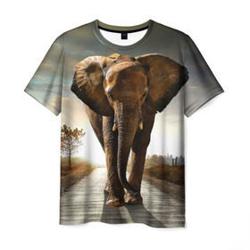 Мужская футболка 3D с принтом Дикий слон в Рязани, 100% полиэфир | прямой крой, круглый вырез горловины, длина до линии бедер | слон