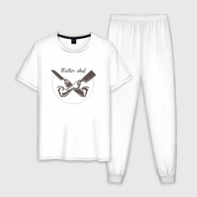Мужская пижама хлопок с принтом Master chef 2 в Рязани, 100% хлопок | брюки и футболка прямого кроя, без карманов, на брюках мягкая резинка на поясе и по низу штанин
 | 