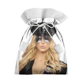 Подарочный 3D мешок с принтом Девушка полицейский в Рязани, 100% полиэстер | Размер: 29*39 см | Тематика изображения на принте: блондинка | девушка | кожа | очки | форма | фуражка