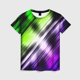 Женская футболка 3D с принтом Потертости в Рязани, 100% полиэфир ( синтетическое хлопкоподобное полотно) | прямой крой, круглый вырез горловины, длина до линии бедер | арт | гранж | краска | полосы | прикольные | радуга | цветные