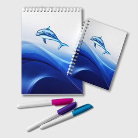Блокнот с принтом Дельфин в Рязани, 100% бумага | 48 листов, плотность листов — 60 г/м2, плотность картонной обложки — 250 г/м2. Листы скреплены удобной пружинной спиралью. Цвет линий — светло-серый
 | дельфин | море | рыбка