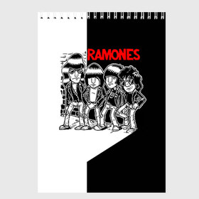 Скетчбук с принтом Ramones 1 в Рязани, 100% бумага
 | 48 листов, плотность листов — 100 г/м2, плотность картонной обложки — 250 г/м2. Листы скреплены сверху удобной пружинной спиралью | joey ramone | punk | джоуи рамон | панк | рамонез | рамонес