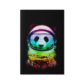 Обложка для паспорта матовая кожа с принтом Панда космонавт в Рязани, натуральная матовая кожа | размер 19,3 х 13,7 см; прозрачные пластиковые крепления | Тематика изображения на принте: астронавт | звезды | космонавт | космос | панда | радуга