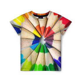 Детская футболка 3D с принтом Карандаши в Рязани, 100% гипоаллергенный полиэфир | прямой крой, круглый вырез горловины, длина до линии бедер, чуть спущенное плечо, ткань немного тянется | карандаш | радуга | разноцветная | цветная