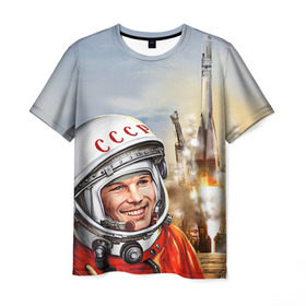 Мужская футболка 3D с принтом Гагарин 8 в Рязани, 100% полиэфир | прямой крой, круглый вырез горловины, длина до линии бедер | 12 апреля | гагарин | день космонавтики | космонавт | космонавтика | космос | юра | юрий