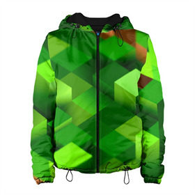 Женская куртка 3D с принтом Minecraft в Рязани, ткань верха — 100% полиэстер, подклад — флис | прямой крой, подол и капюшон оформлены резинкой с фиксаторами, два кармана без застежек по бокам, один большой потайной карман на груди. Карман на груди застегивается на липучку | green | зеленый