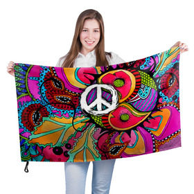 Флаг 3D с принтом Хиппи 2 в Рязани, 100% полиэстер | плотность ткани — 95 г/м2, размер — 67 х 109 см. Принт наносится с одной стороны | hippie | peace | пацифик | хиппи