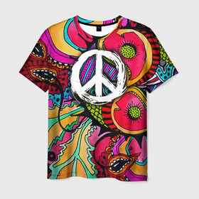 Мужская футболка 3D с принтом Хиппи 2 в Рязани, 100% полиэфир | прямой крой, круглый вырез горловины, длина до линии бедер | hippie | peace | пацифик | хиппи