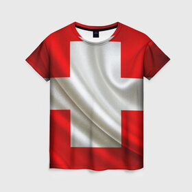 Женская футболка 3D с принтом Швейцария в Рязани, 100% полиэфир ( синтетическое хлопкоподобное полотно) | прямой крой, круглый вырез горловины, длина до линии бедер | альпы | гордость | флаг